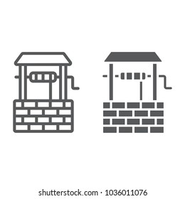 Water Well line and glyph icon, farming and agriculture, rural sign vector graphics, a linear pattern on a white background, eps 10.