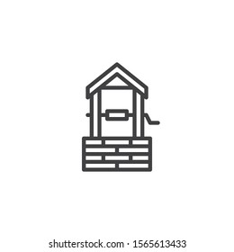 Water well line icon. linear style sign for mobile concept and web design. Brick well with roof outline vector icon. Symbol, logo illustration. Vector graphics