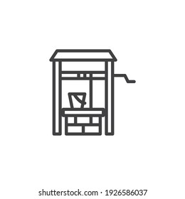 Water well line icon. linear style sign for mobile concept and web design. Well and water bucket outline vector icon. Symbol, logo illustration. Vector graphics