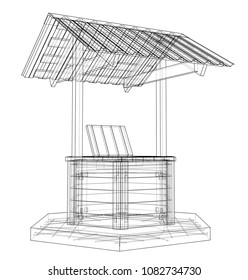 Water Well project. Vector rendering of 3d. Wire-frame style. The layers of visible and invisible lines are separated