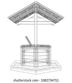 Water Well project. Vector rendering of 3d. Wire-frame style. The layers of visible and invisible lines are separated