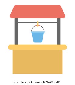 
Water well with pulley and bucket, flat icon
