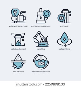 Water Well and Water Pump Service Vector Icon Pack