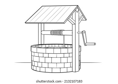 Water well - stock outline illustration of water access infrastructure