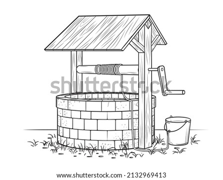 Water well - stock outline illustration of water access infrastructure