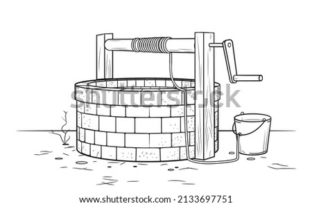 Water well - stock outline illustration of water access infrastructure