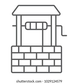 Water Well thin line icon, farming and agriculture, rural sign vector graphics, a linear pattern on a white background, eps 10.
