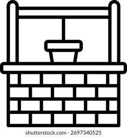 Projeto de vetor de poço de água em estilo moderno, recurso de irrigação e conceito de agricultura sustentável, ilustração de agricultura rural. Ícone de Linha