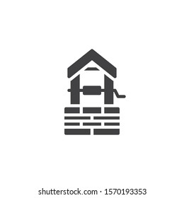 Water well vector icon. filled flat sign for mobile concept and web design. Brick well with roof glyph icon. Symbol, logo illustration. Vector graphics