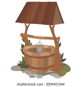 water wells collection various cute stylized wells with flower stones wooden