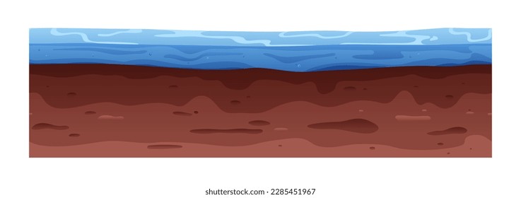 Wasser und nasse, feuchte Bodenschichten. Meer und Erde, Schnittnahtlose Textur, horizontale Untertage, Grenze. Unter Land schneiden. Flache Vektorgrafik einzeln auf weißem Hintergrund