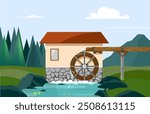 Water wheel house on rural area