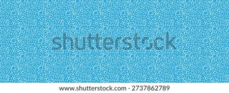 Water white bubble on the blue background, doodle seamless pattern line bubbles. Sketch rounded fizzy drink shapes. Air foam soap. Aqua shower drop and sparkle background. Vector flat illustration