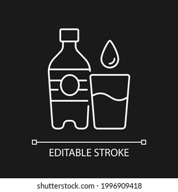 Water white linear icon for dark theme. Hydration for fitness. Mineral aqua. Fluids to avoid thirst. Thin line customizable illustration. Isolated vector contour symbol for night mode. Editable stroke