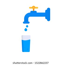 Water world day concept. Water tap with a glass of water. Save water vector design illustration