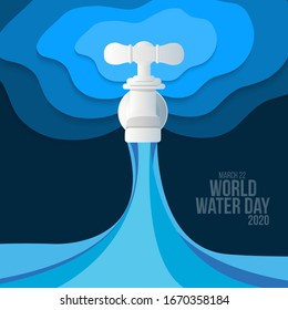 Water world day with faucet or water tap with flowing water and world water text vector design