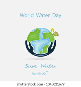 Water with world icon and human hand vector logo design template.World Water Day icon.World Water Day idea campaign for greeting card and poster.Vector illustration
