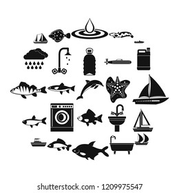 Water world icons set. Simple set of 25 water world vector icons for web isolated on white background