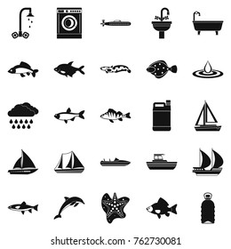 Water world icons set. Simple set of 25 water world vector icons for web isolated on white background