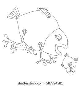 Water world illustration - simple drawing of two fish 