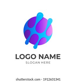 Logo der Wasserwelt, Wasser und Globus, kombiniertes Logo mit 3D-Farbstil