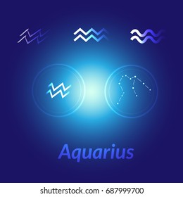 The Water-Bearer aquarius sings set. Star constellation vector element. Age of aquarius constellation zodiac symbol on dark blue background.