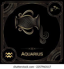 Signo de acuífero acuario, símbolo, constelación estelar de estrellas, horóscopo y astrología, señalización cuadrada de señalización de fortuna, ilustración