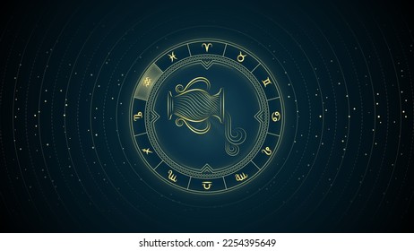 Water-Bearer Aquarius Zodiac Sign, Wheel of Twelve Symbol, Horoscope and Astrology, Fortune-Telling, Stellar Backdrop Background