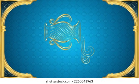 Water-Bearer Aquarius Zodiac Symbol Classic Golden Ancient Greek Arch Backdrop Background Vector Illustration, Horoscope, Astrology, Fortune-Telling, Prediction