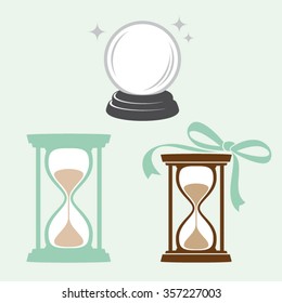Water-clock and crystal ball vector illustration - Time and future concept icons set