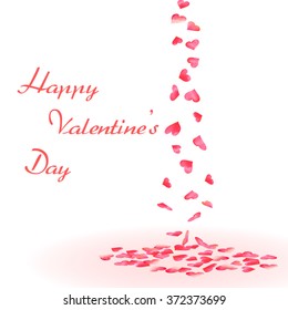 Watercolo romanticr falling down hearts on white background. Happy Valentines Day.