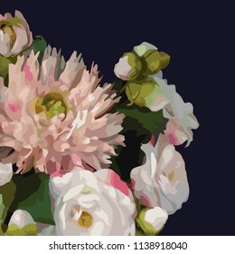Watercolor 3D realistic romantic flower floral bouquet composition peony dahlia rose vector