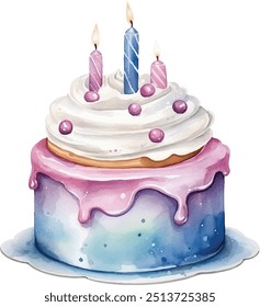 Watercolor 3nd Birthday Cake Illustration