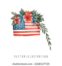 Watercolor 4th of July flag, Independence day. Vector illustration 