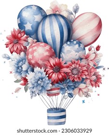 Watercolor 4th of July Independence Day Party Balloons Cosy Decoration Illustration Clipart