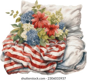 Watercolor 4th of July Independence Day Flowers Cushion Cosy Decoration Illustration Clipart