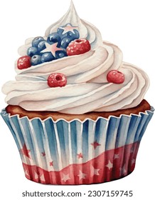 Watercolor 4th of July Independence Day Party Cupcake Cosy Decoration Illustration Clipart