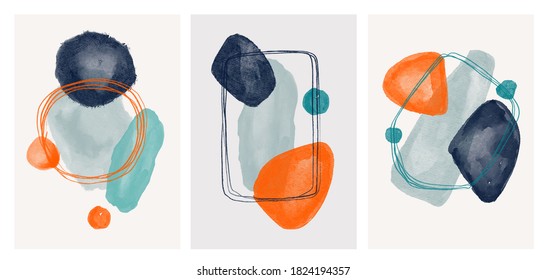 watercolor abstract art background . Abstract design with doodles and various shapes. modern art isolated vector graphic. minimalistic geometric frames hand painted, vector illustration hand drawn