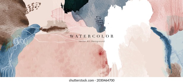 Watercolor abstract art background vector. Wallpaper design with paint brush beige watercolor. Illustration for prints, wall art, cover and invitation cards.