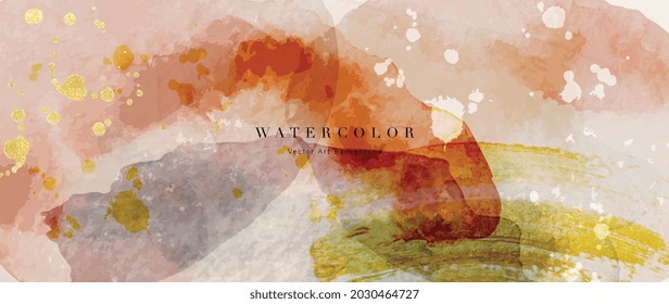 Watercolor abstract art background vector. Wallpaper design with paint brush beige watercolor. Illustration for prints, wall art, cover and invitation cards.