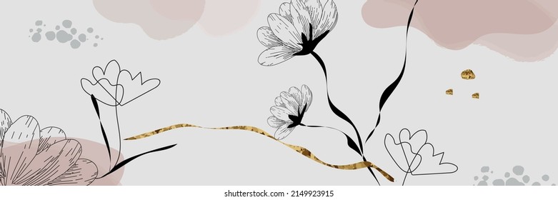 Watercolor abstract art background vector. Gingko and botanical art wallpaper. Luxury cover design with text, golden texture and brush style. floral art for wall decor and prints.