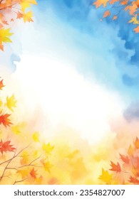 Watercolor abstract autumn background  with seasonal leaves. Watercolor autumn natural art banner .perfect for your designed header,banner,web, wall, cards,promotional and autumn watercolor background