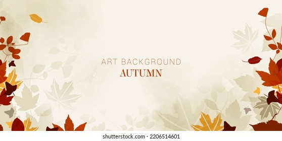 Watercolor abstract background autumn collection with maple and seasonal leaves. Hand-painted watercolor natural art, perfect for your designed header, banner, web, wall, cards, etc