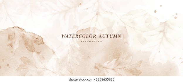 Watercolor abstract background autumn collection with seasonal leaves, oak leaves, and acorns. Hand-painted watercolor natural art, perfect for your designed header, banner, web, wall, cards, etc.