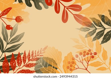 Fondo abstracto de acuarela otoño con hojas. Anuncio para cabecera, Web, pared, tarjetas diseñadas.