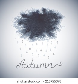 Watercolor abstract background with dark cloud and rain. Weather theme. Can be used for card, invitation or some text.