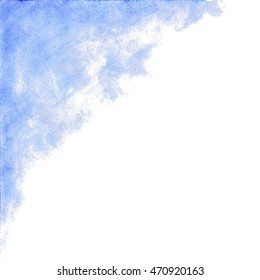 Watercolor abstract background element for decorating wedding cards. Hand drawn watercolor baby blue corner - invitations, posters, cards template.