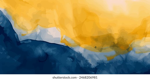 watercolor abstract background, navy blue and mustard yellow colors
