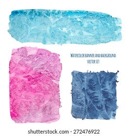 Watercolor abstract background set. Hand painted ice-effect various textures. Vector
