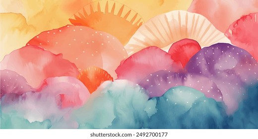 watercolor abstract background vector, Clous Shape watercolor